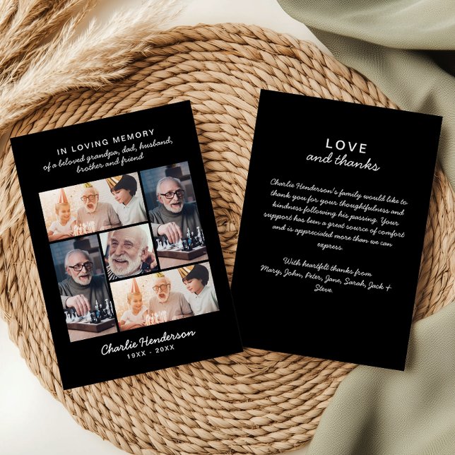 Modern Love & Thanks 5-Photo Funeral/Bereavement Thank You Card (Creator Uploaded)