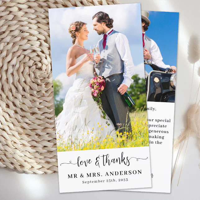 Modern Love & Thanks Custom Newlywed Photo Wedding Thank You Card | Zazzle