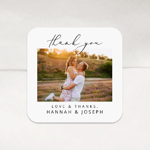 Modern Love & Thanks Wedding Favors Square Sticker