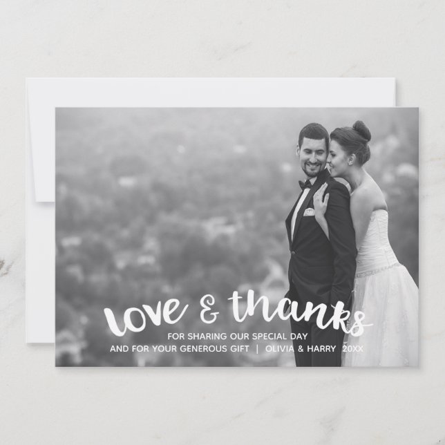 Modern Love & Thanks Wedding Photo Card - Blush (Front)