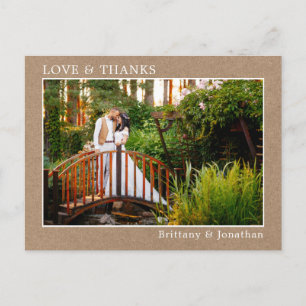 Modern Love Thanks Wedding Photo Framed Kraft Postcard
