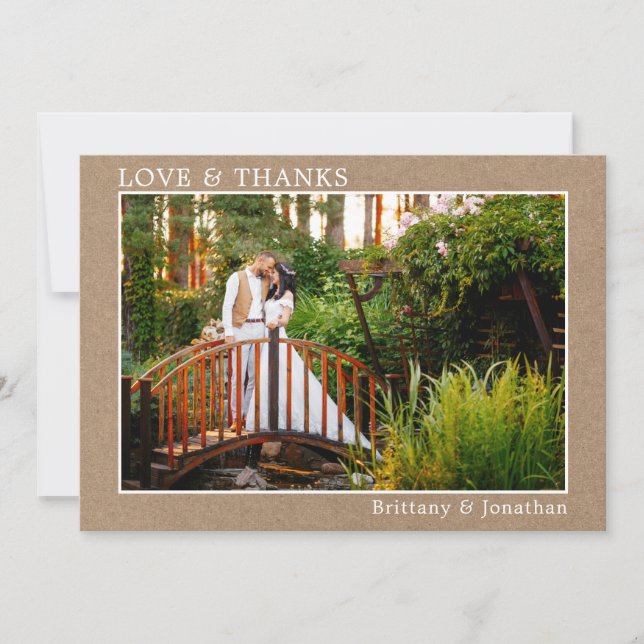 Modern Love Thanks Wedding Photo Framed Kraft Thank You Card (Front)