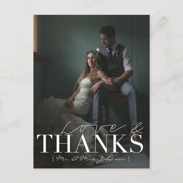 Modern Love & Thanks | Wedding Thank You Photo Postcard (Front)