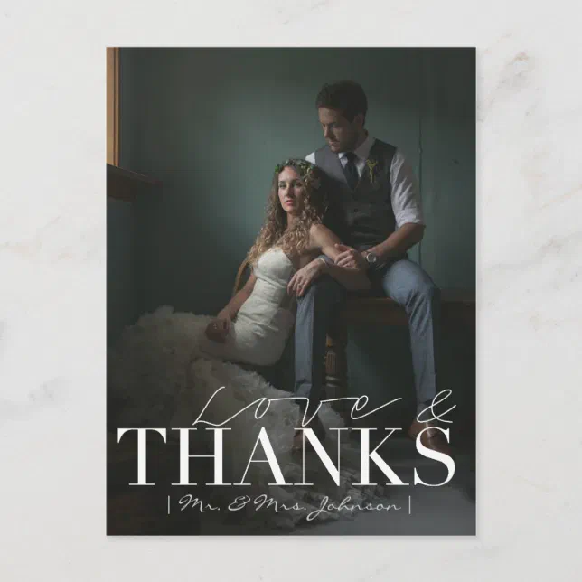 Modern Love & Thanks | Wedding Thank You Photo Postcard | Zazzle