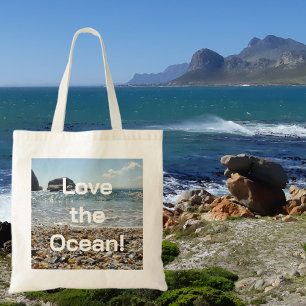 Modern Love the Ocean Shells Photo Typography Tote Bag