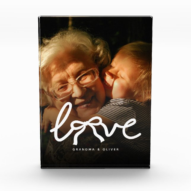 Modern Love Typography Grandma Custom Photo Gift Block (Front)