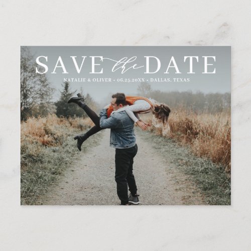 Modern Love Typography Overlay Photo Save the Date Announcement Postcard