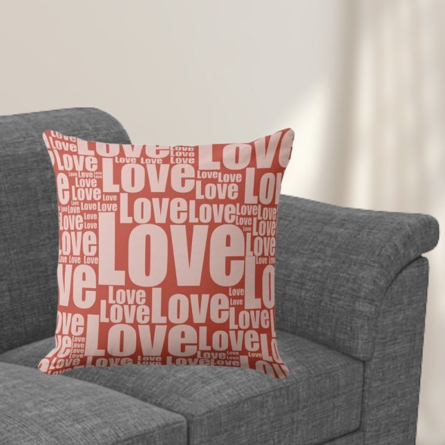 Modern Love Typography Pattern Red Throw Pillow (Creator Uploaded)