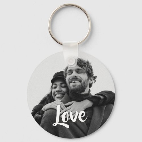 Modern Love Typography Personalized Couple Photo  Keychain