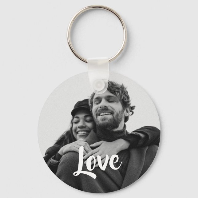 Modern Love Typography Personalized Couple Photo  Keychain (Front)