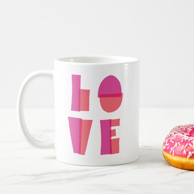 Modern Love Typography Valentine's Day Coffee Mug (modern LOVE typography in bright pink letters)