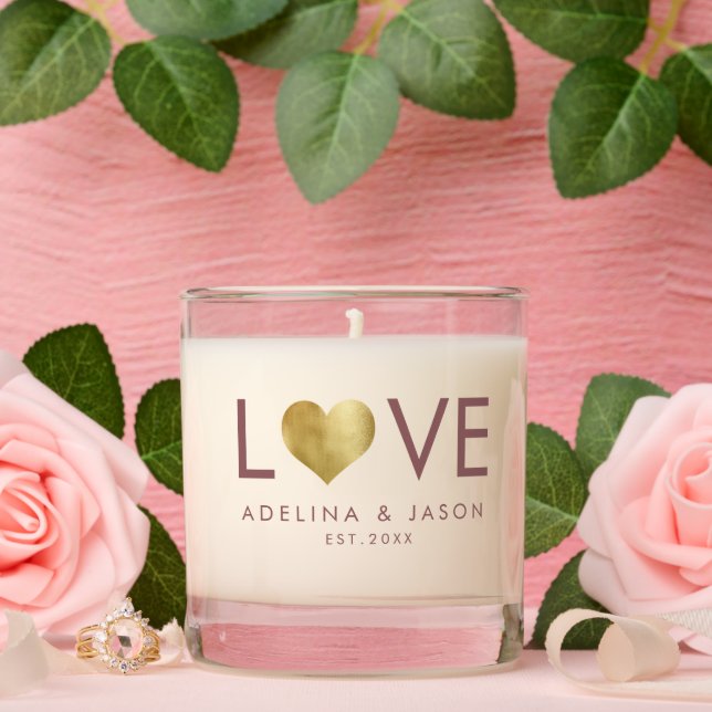 Modern Love Wedding Gold Custom Name Scented Candle (Wedding)