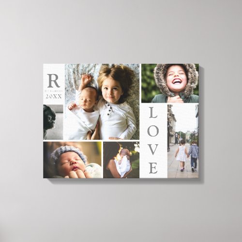 Modern Love White Color Block Family Photo Collage Canvas Print