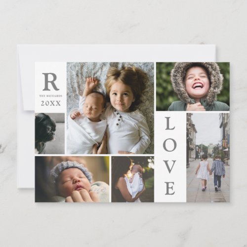 Modern Love White Color Block Family Photo Collage Holiday Card