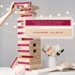 Modern Love Words Stylish Magenta Red Wedding Topple Tower
