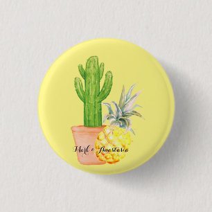 Modern Love Yellow Pineapple and Cactus Button