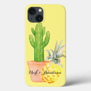 Modern Love Yellow Pineapple and Cactus iPhone 13 Case