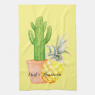 Modern Love Yellow Pineapple and Cactus Kitchen Towel