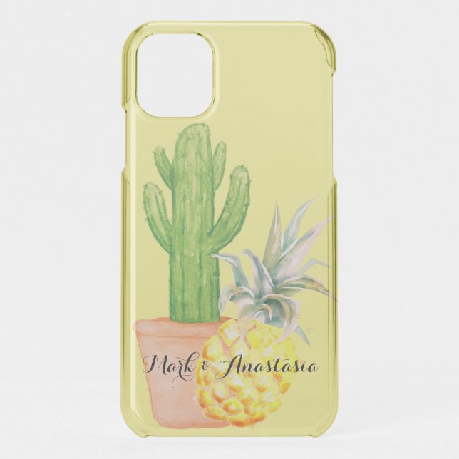 Modern Love Yellow Pineapple and Cactus Uncommon iPhone Case (Back)