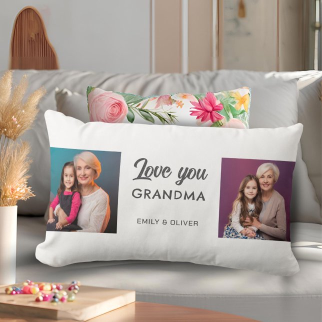 Modern Love you Grandma 2 Photos Lumbar Pillow (Creator Uploaded)