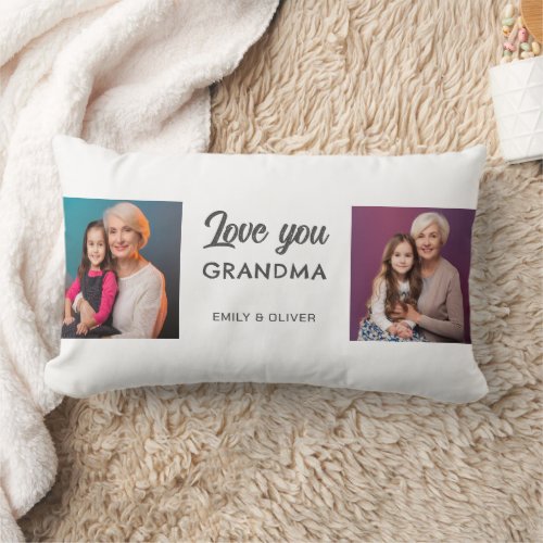 Modern Love you Grandma 2 Photos Lumbar Pillow