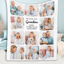Modern Love You Grandma Custom 11 Photo Collage Fleece Blanket