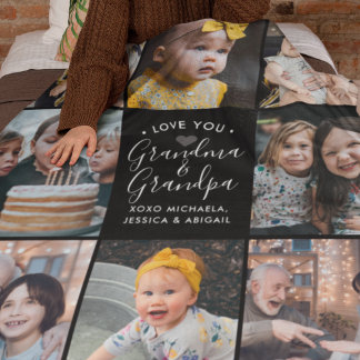 Modern Love You Grandma & Grandpa/Other 8-Photo Fleece Blanket