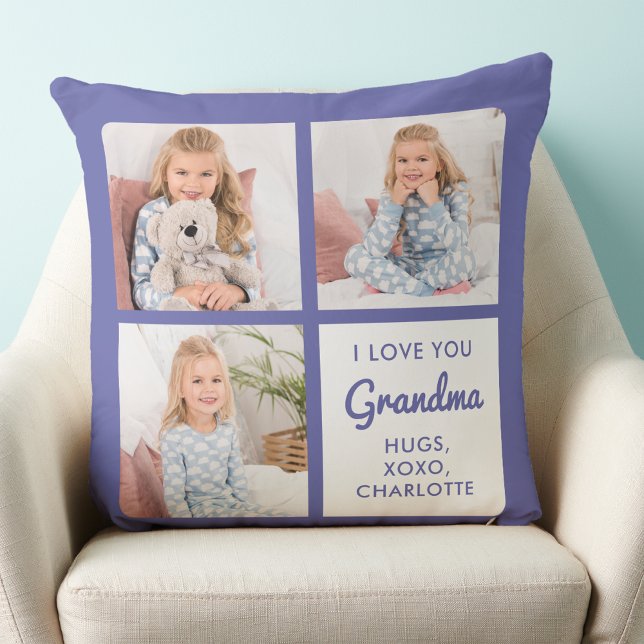 Modern Love You Grandma Personalized 3 Photo Throw Pillow (Creator Uploaded)