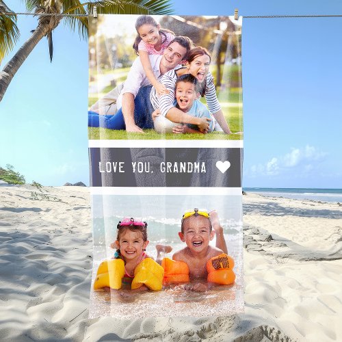 Modern Love You Grandma Photos Gray Beach Towel