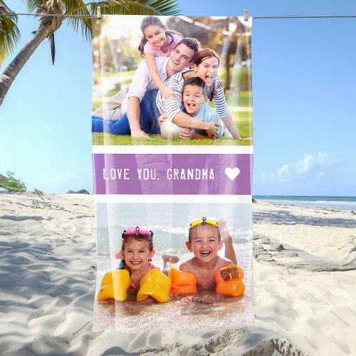 Modern Love You Grandma Photos Purple Beach Towel