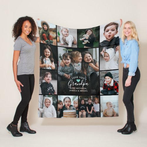 Modern Love You GrandpaGrampaOther Photo Collage Fleece Blanket