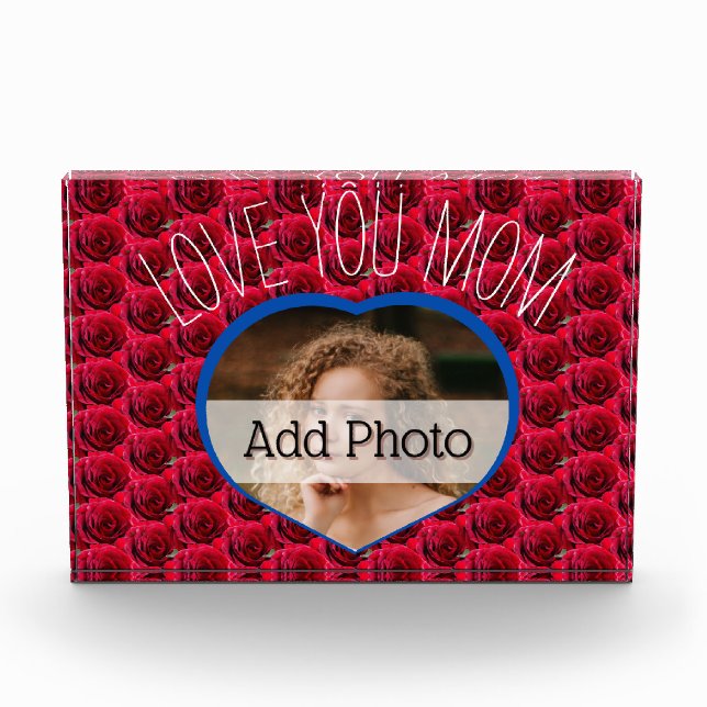 Modern LOVE YOU MOM gift for mother Heart Photo Block (Front)