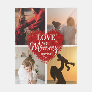 Modern Love You Mom/Mommy/Other Photo Collage Fleece Blanket