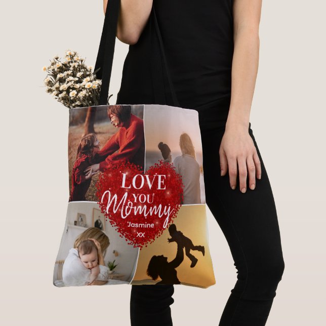 Modern Love You Mom/Mommy/Other Photo Collage  Tote Bag (Close Up)