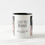 Modern Love you Mummy 2 Photos & Personal Message Two-Tone Coffee Mug<br><div class="desc">Elevate your mummy's daily coffee routine with this cute, modern mug – a personalised masterpiece designed to warm her heart with every sip. This chic mug showcases two cherished photos capturing special moments, creating a unique and sentimental collage. The casual all-caps handwritten font boldly declares 'Love you Mummy.' Add an...</div>