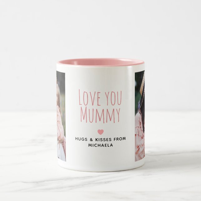 Modern Love you Mummy 2 Photos & Personal Message Two-Tone Coffee Mug (Center)