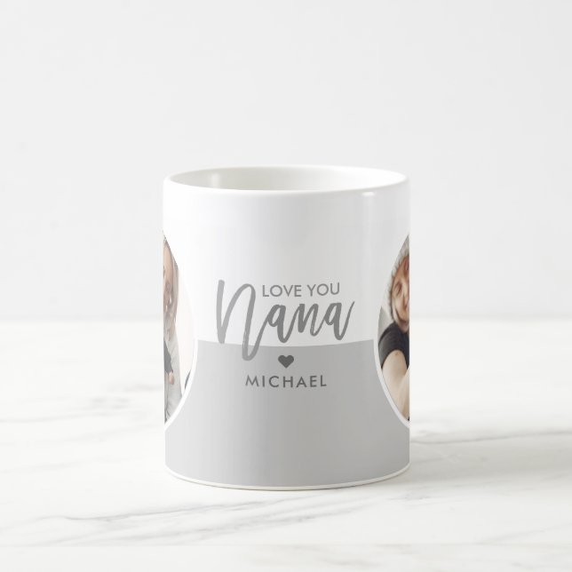 Modern Love You Nana Grey & White 2-Photo Coffee Mug (Center)