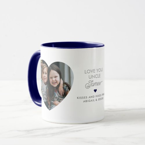 Modern Love you Uncle Name 2 Heart_Shaped Photos Mug