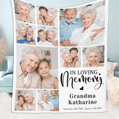 Modern Loving Memory 10 Photo Collage Memorial Fleece Blanket