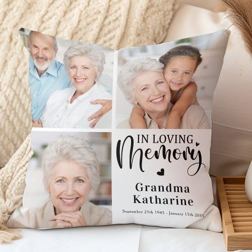 Modern Loving Memory 3 Photo Collage Memorial Throw Pillow