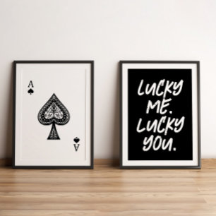 Modern Lucky Ace Playing Cards Black & White Wall Art Sets