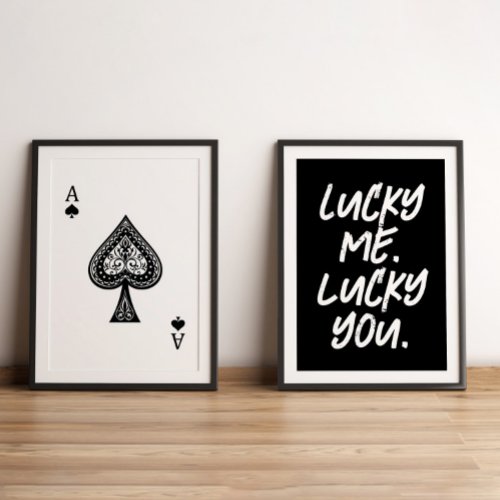Modern Lucky Ace Playing Cards Black  White Wall Art Sets