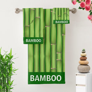 Modern Lucky Green Bamboo Sticks on Forest Green Bath Towel Set