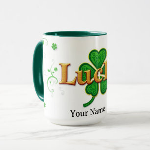 Modern Lucky Green Patterned Shamrock Mug