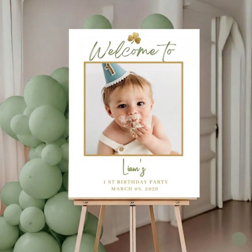Modern Lucky One Boy First Birthday Welcome Sign