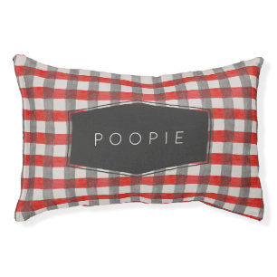 Modern Lumberjack Check Red Plaid Personalized Pet Bed