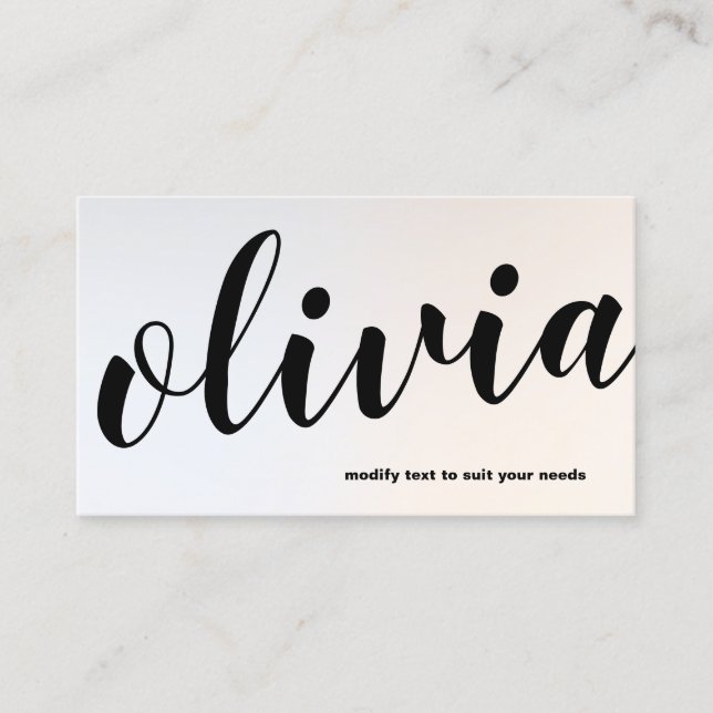 Modern Luminous Silver Bold Script Calligraphy Business Card (Front)