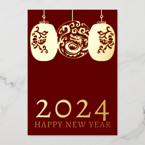 Modern Lunar New Year Gold Dragon Foil Holiday Card