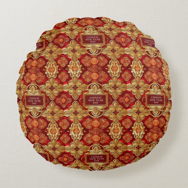 Modern lunar new year modern asian pattern round pillow (Front)