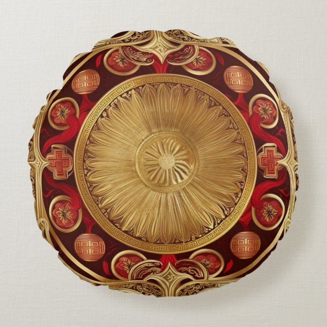 Modern lunar new year modern asian pattern round pillow (Front)
